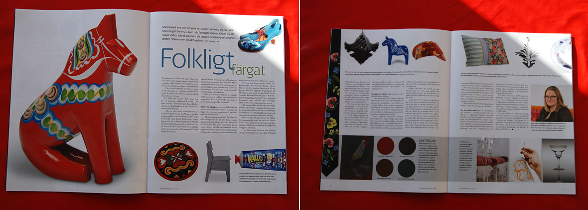 Artikeln Folkligt färgat av Johan Igetoft i senaste Alcrobladet. (Foto av uppslaget Kurbits)