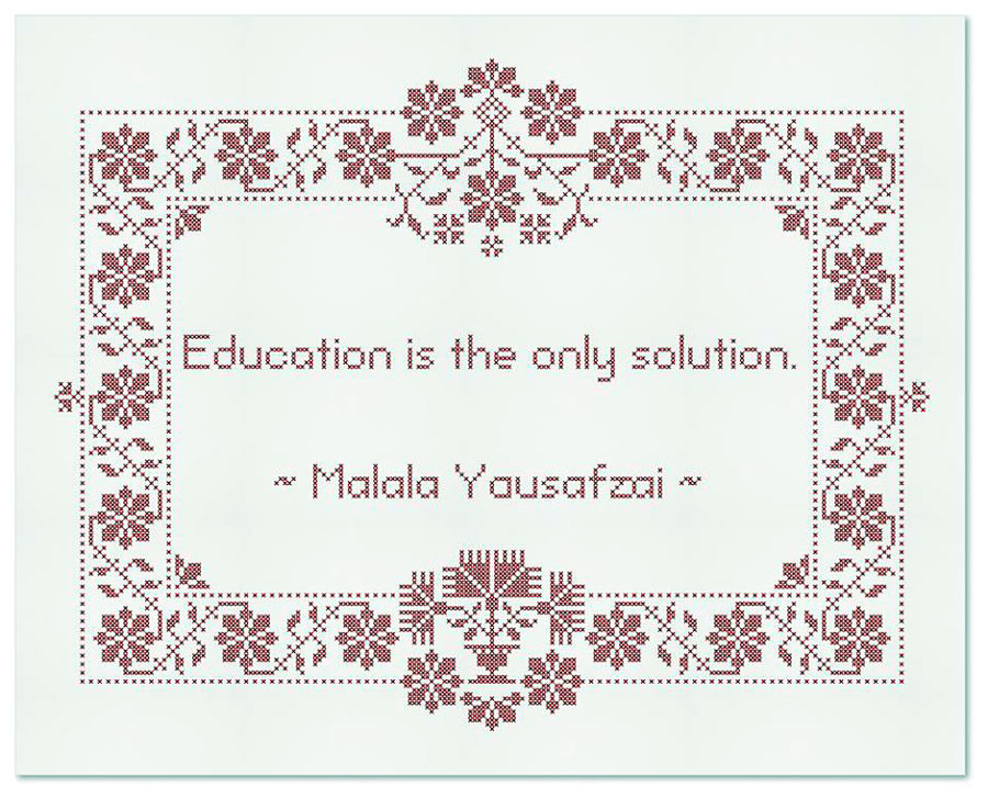 Riktigt tänkvärda ord eller hyllningar, allt går att få till i korsstygn. (Foto The Folklore Company)